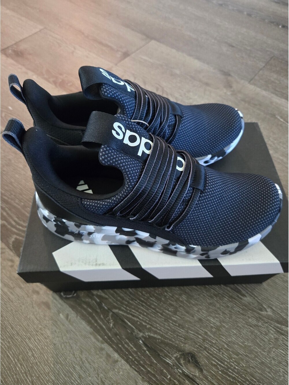 adidas Lite Racer Adapt 7.0 K IE6383 Kids Size 5 Black Camo Cloudfoam NWT - Picture 3 of 7